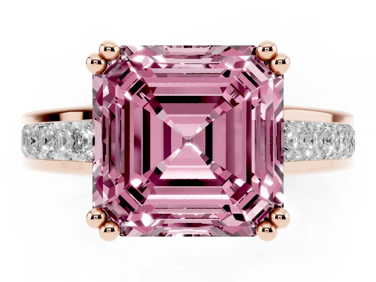Fancy Pink Asscher Cut Cut Channel Set Solitaire Engagement Ring with Prong Setting Rose gold