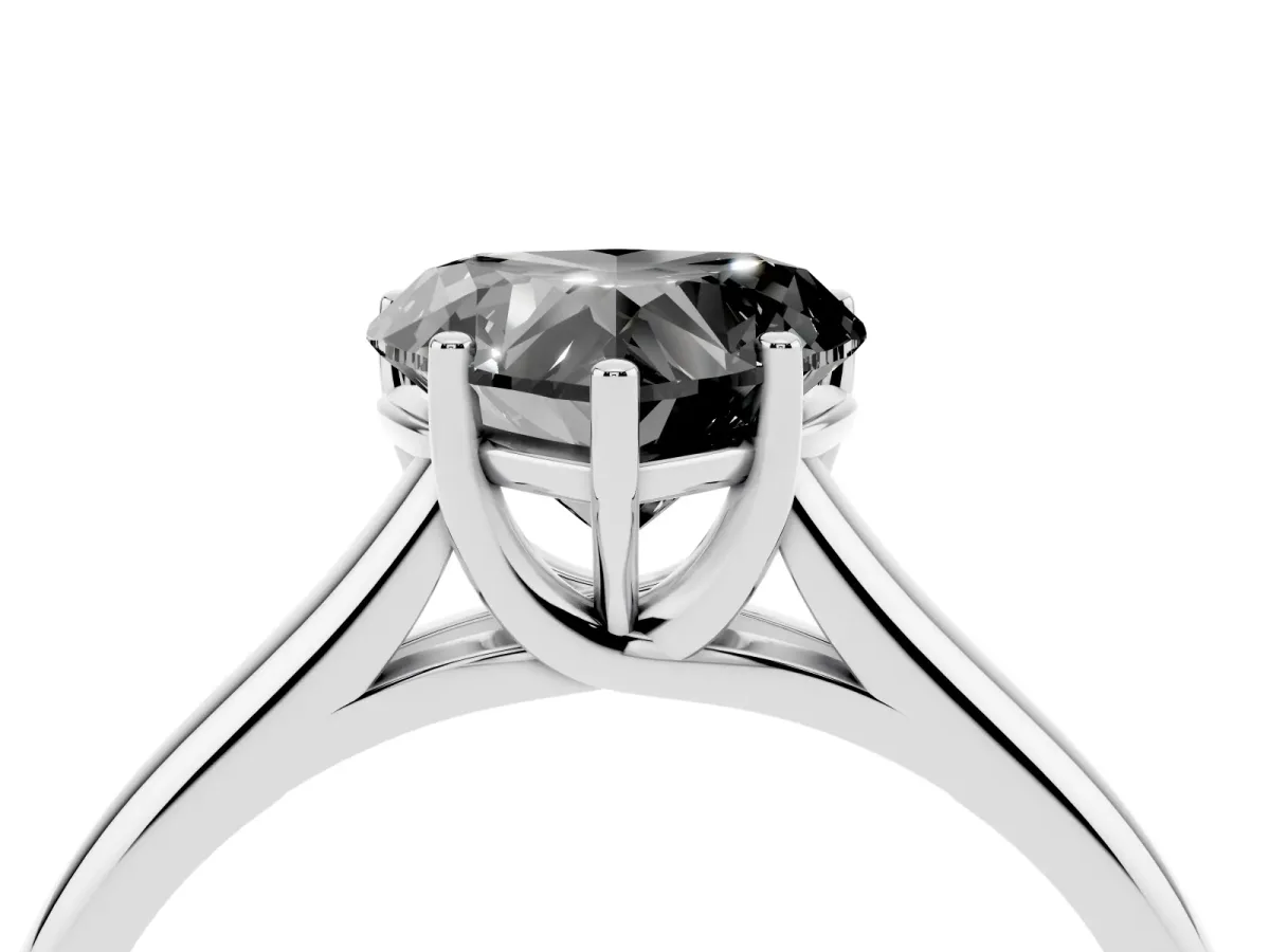 Fancy Black Heart Cut Cut Diamond Solitaire Engagement Ring with Tapered Plain Band and Four-Prong Setting Silver