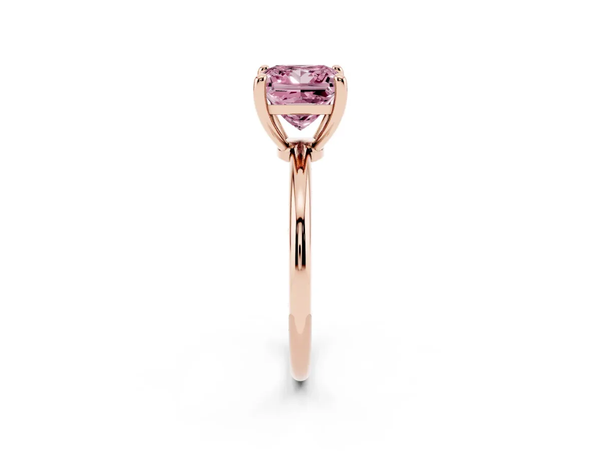 Fancy Pink Princess Cut Solitaire Diamond Ring with 4-Prong Setting on a Classic Band Rose gold