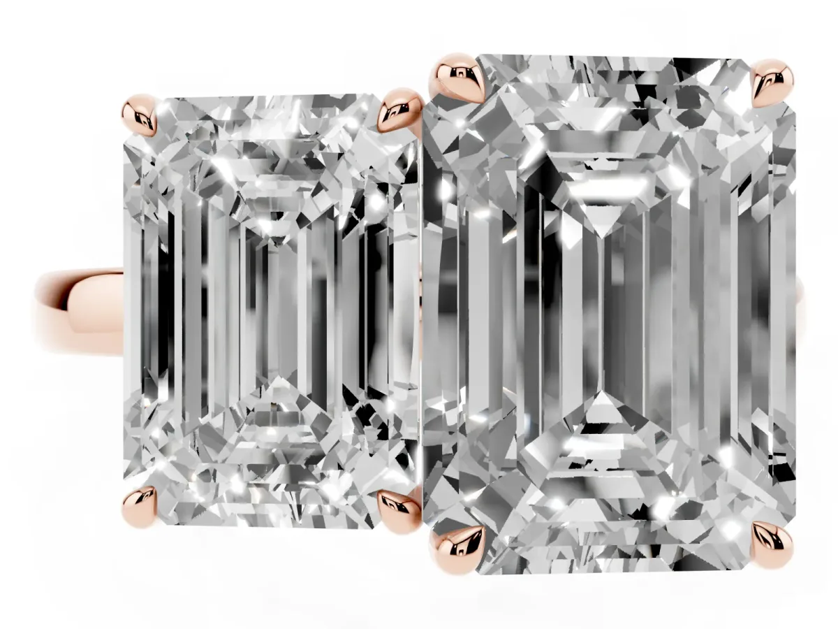 Emerald Cut and Emerald Cut Toi Moi Ring with Prong Setting Rose gold