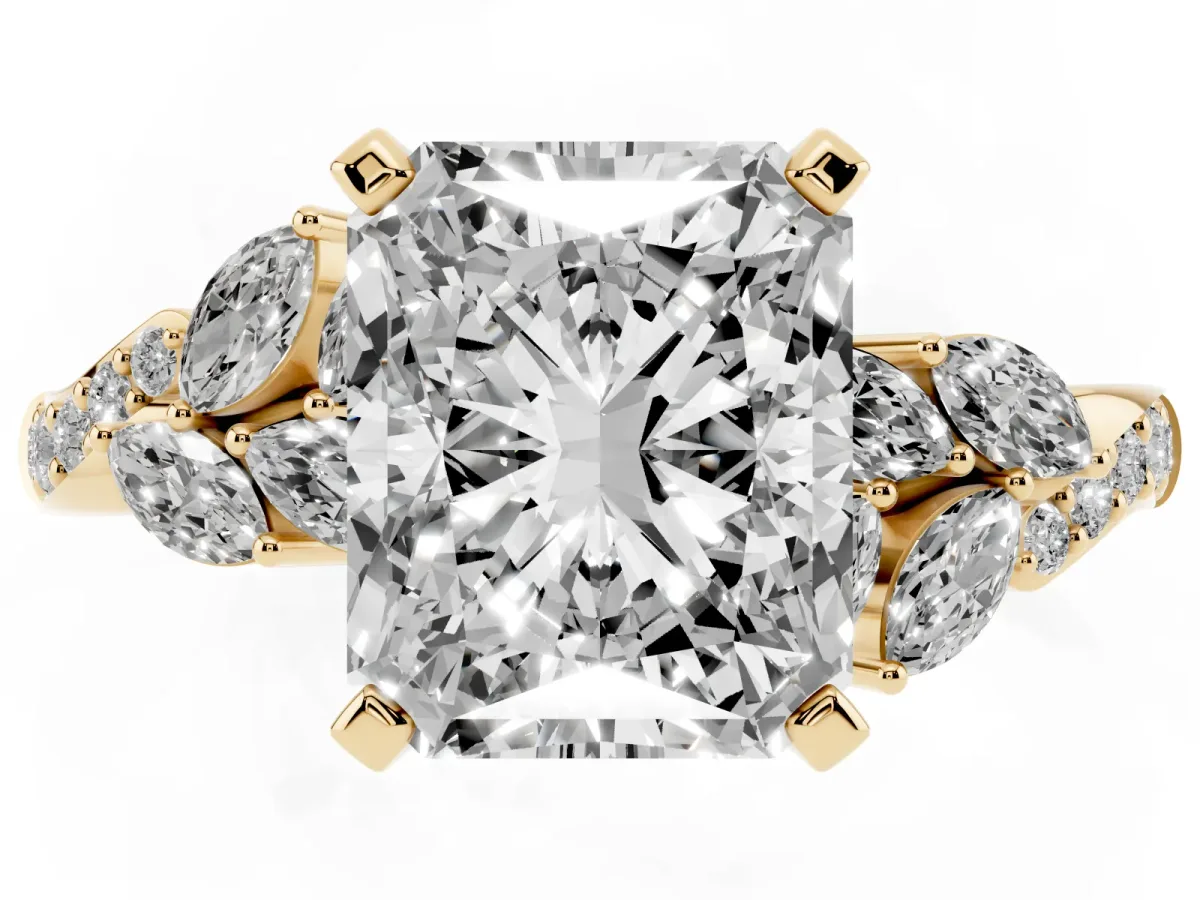 Radiant Cut Solitaire Marquise Twist Band with Six-Prong Setting Yellow gold
