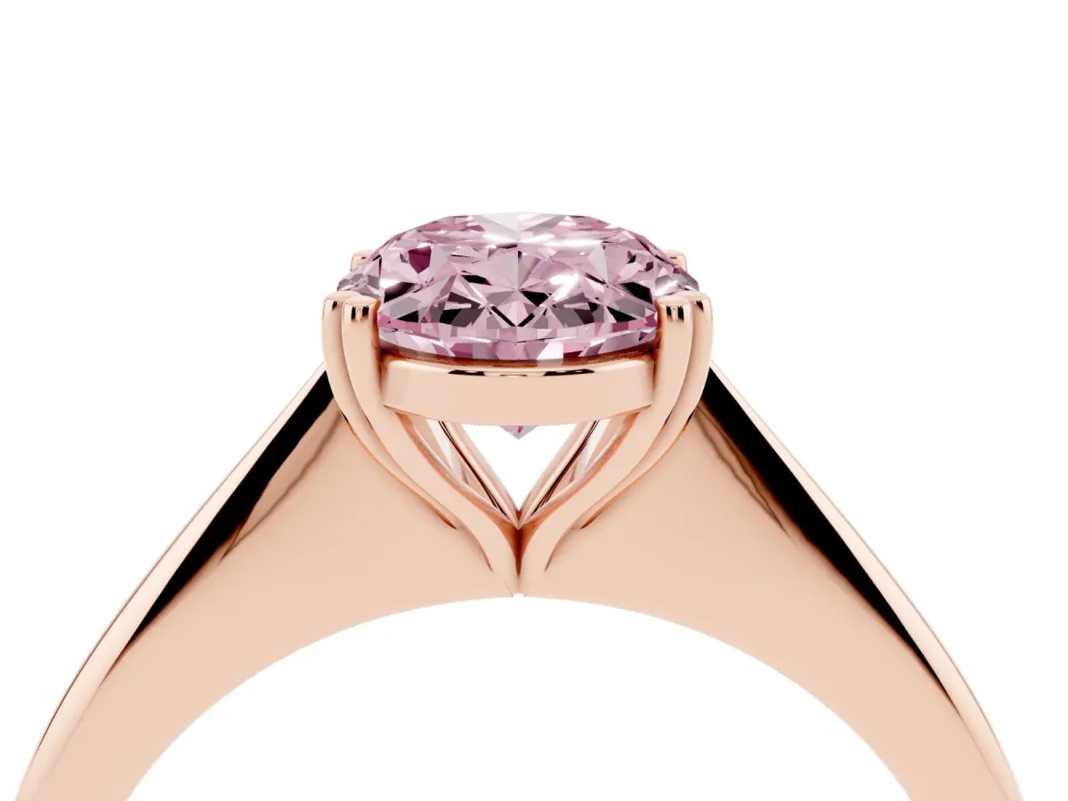 Fancy Pink Oval Cut Solitaire Diamond Ring with Six-Prong Setting and Classic Band Rose gold