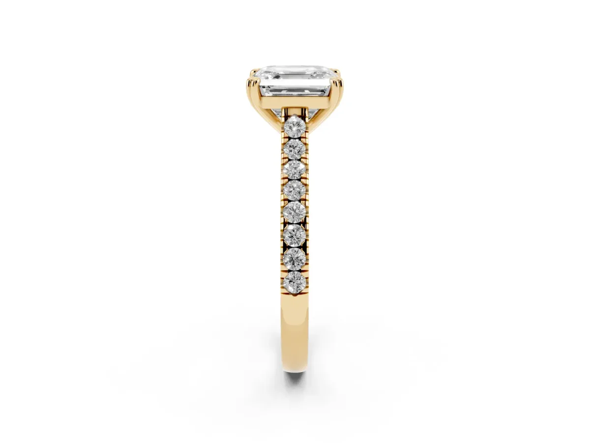 Asscher Cut Solitaire Pave Diamond Engagement Ring with Prong Setting Yellow gold