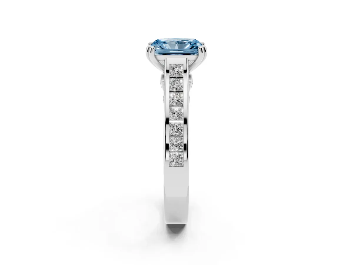 Fancy Blue Radiant Cut Cut Channel Set Solitaire Engagement Ring with Prong Setting Platinum