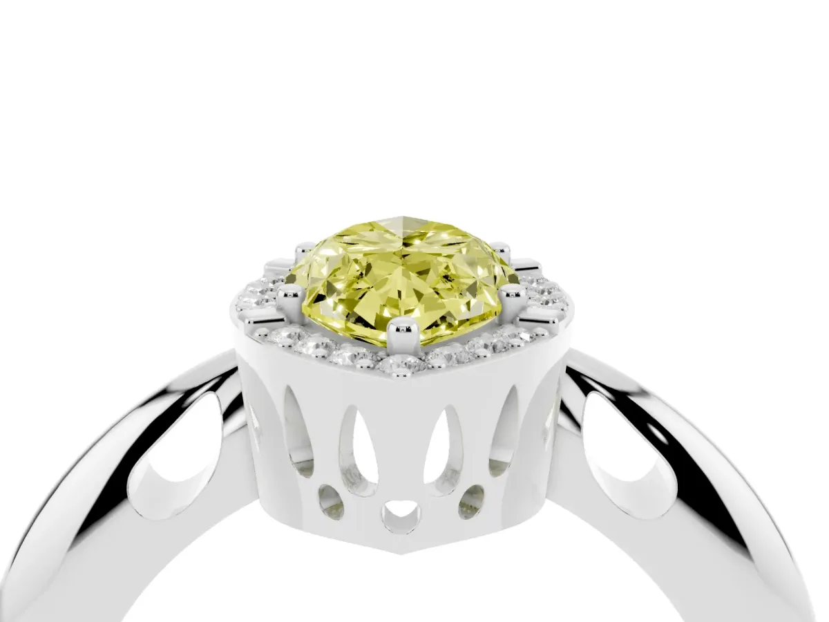 Fancy Yellow Marquise Cut Cut Diamond Halo Engagement Ring with Split Shank and Four-Prong Setting Silver