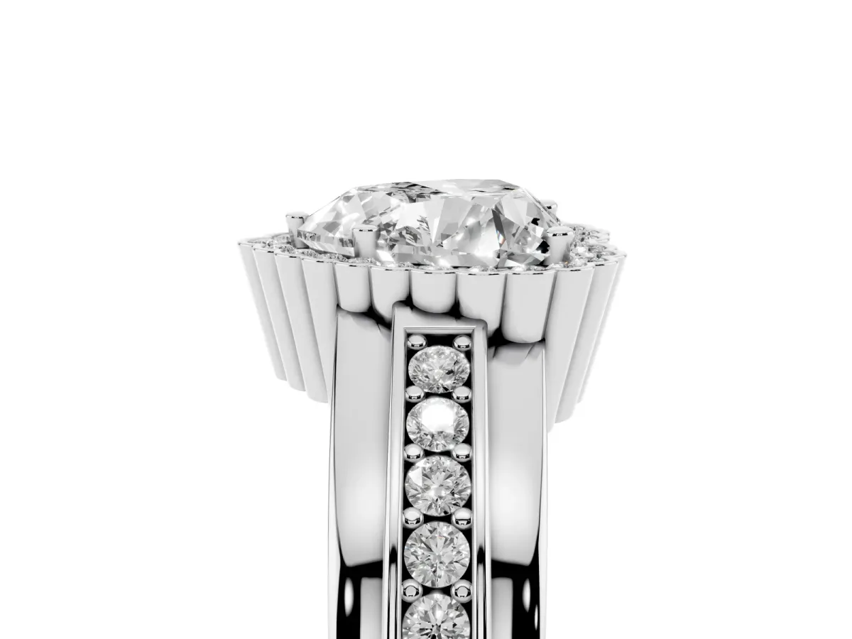 Heart Cut Cut Halo Pave Band Four-Prong Ring Silver