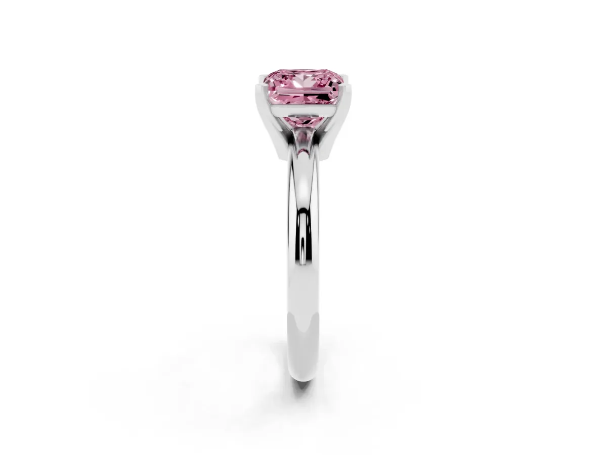 Fancy Pink Princess Cut Diamond Solitaire Engagement Ring with Round Band and Four-Prong Setting Silver