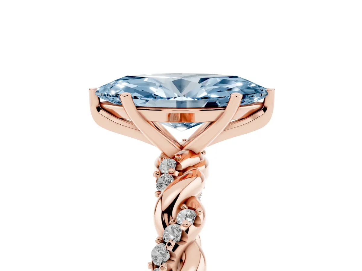 Fancy Blue Marquise Cut Diamond Solitaire Ring with Twisted Band and Pavé Accents Rose gold