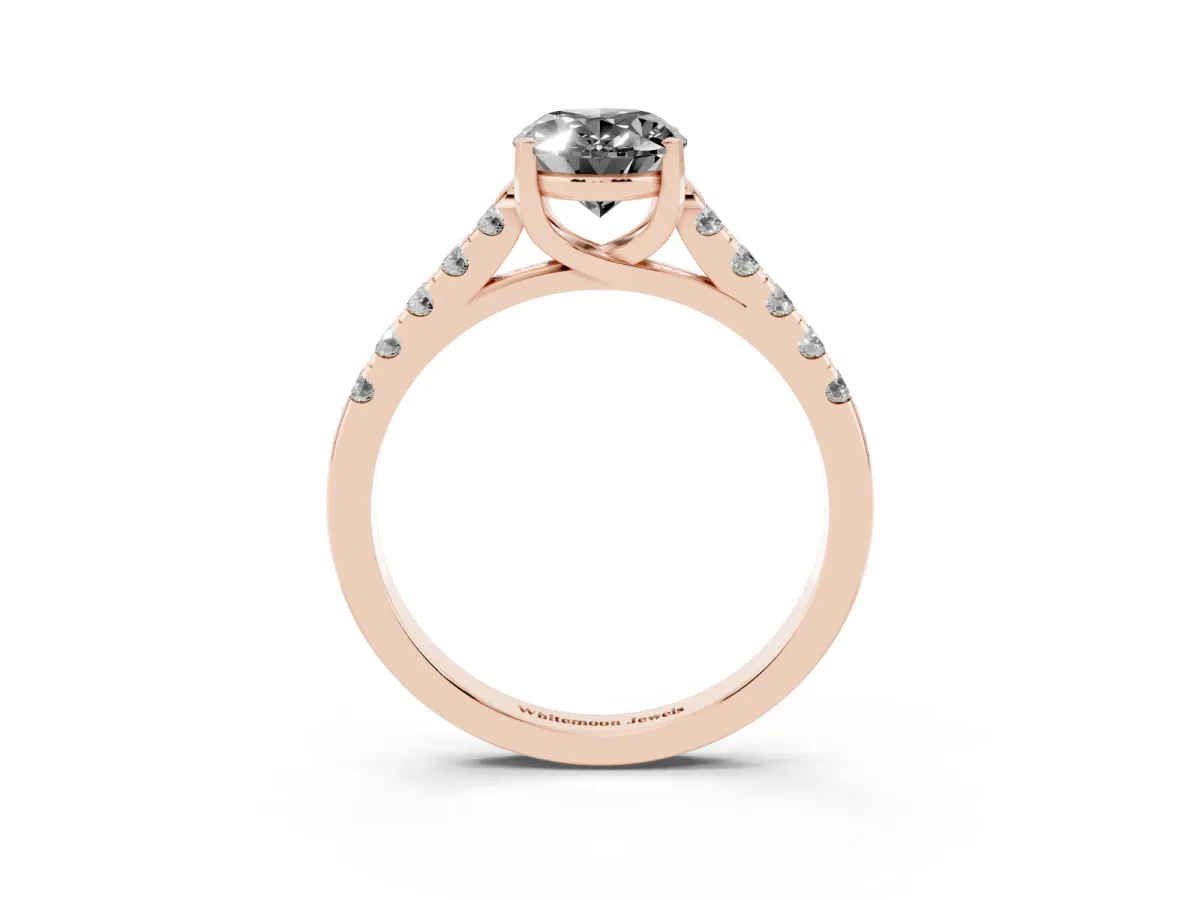 Fancy Black Oval Cut Diamond Pavé Band Solitaire Ring with Prong Setting Rose gold