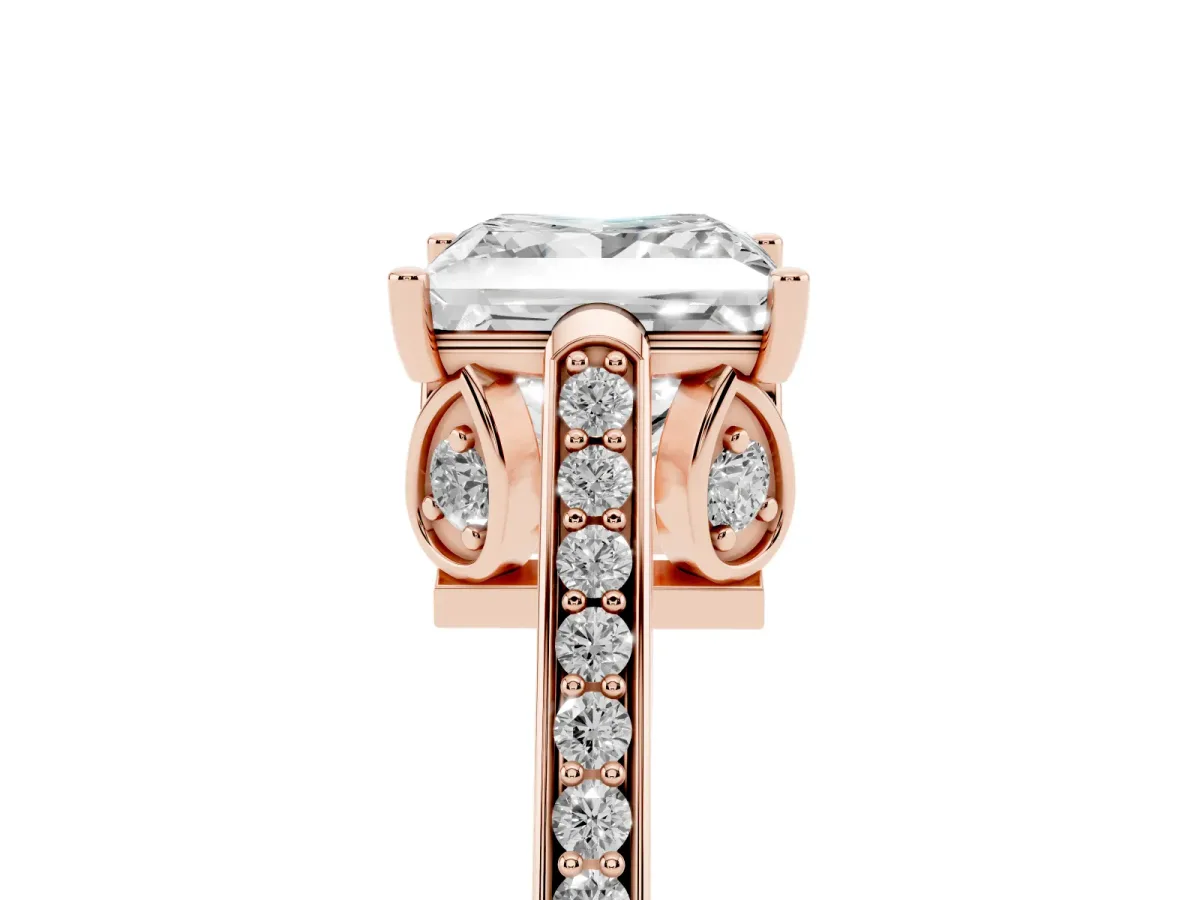 Princess Cut Cut Cathedral Pave Diamond Engagement Ring with Six-Prong Setting Rose gold