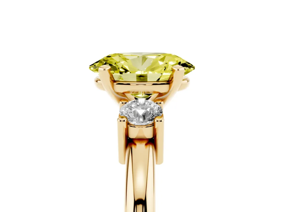 Fancy Yellow Three-Stone Oval Cut Cut Diamond Solitaire with Prong Setting and Classic Band Yellow gold