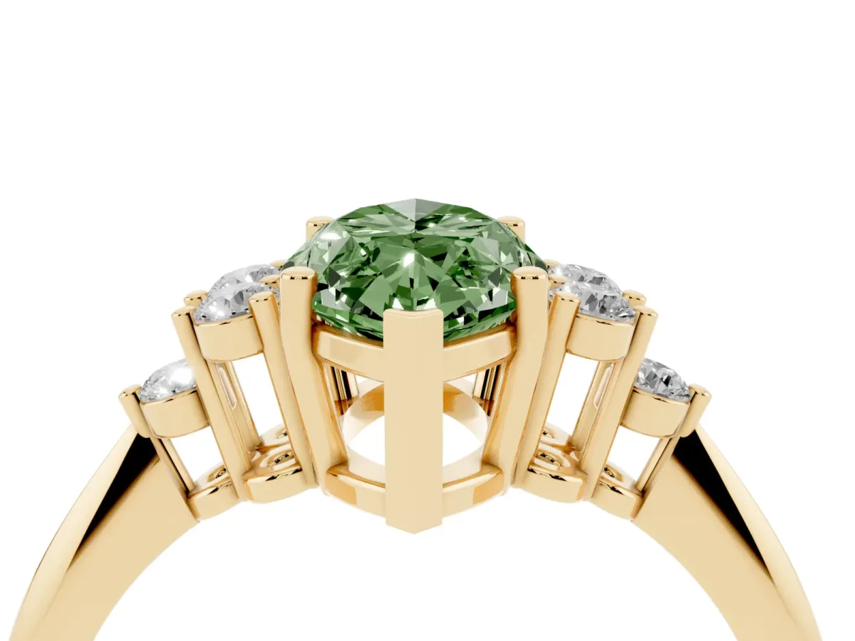 Fancy Green Marquise Cut Cut Diamond Cluster Ring with Solitaire Band and Four-Prong Setting Yellow gold