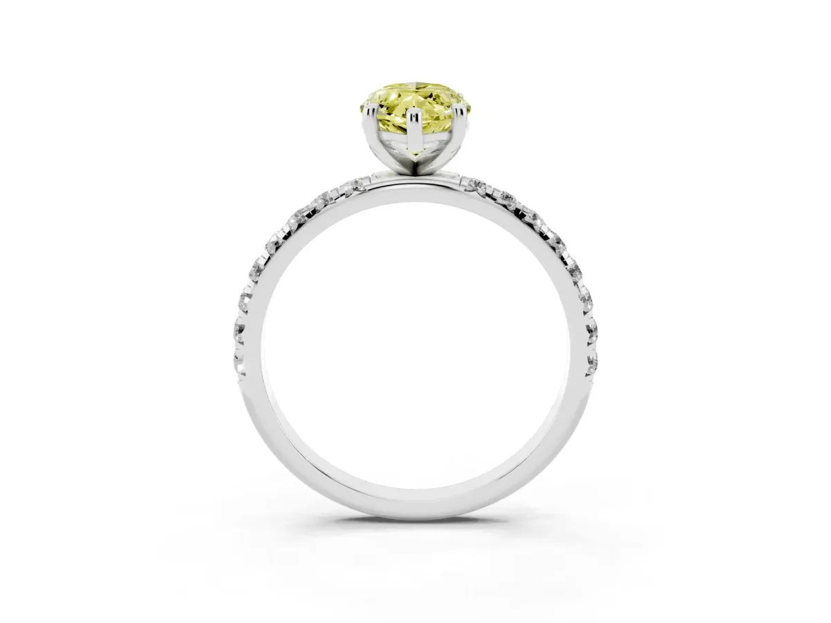 Fancy Yellow Marquise Cut Cut Diamond Solitaire Ring with Micro Pave Band and Four Prong Setting Silver