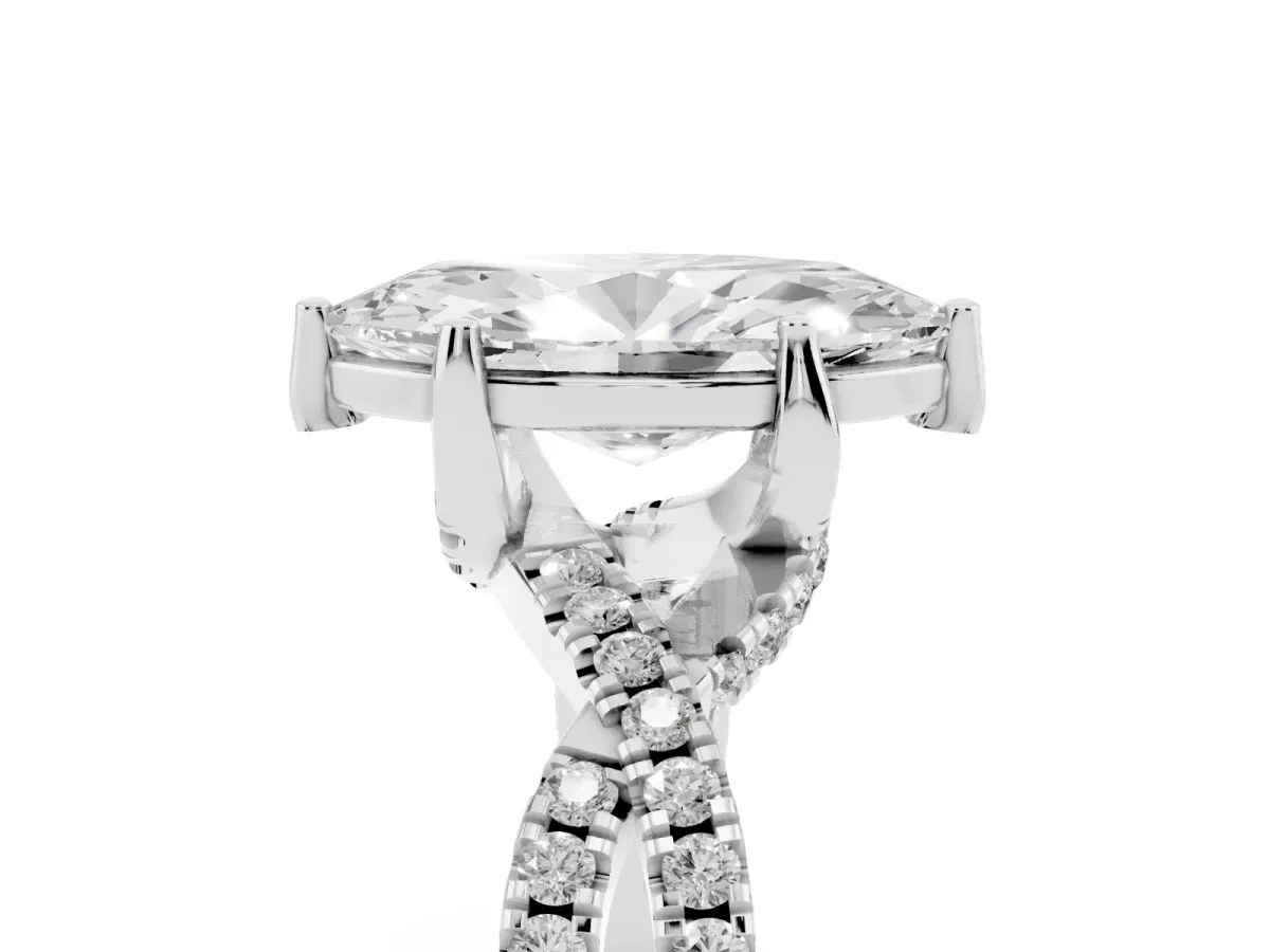 Marquise Cut Solitaire Twist Pave Diamond Engagement Ring with Prong Setting Silver