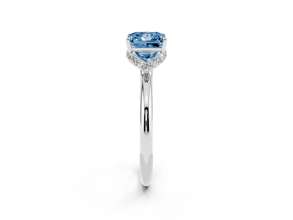 Fancy Blue Princess Cut Brilliant Solitaire Engagement Ring with Six-Prong Setting and Classic Band Silver