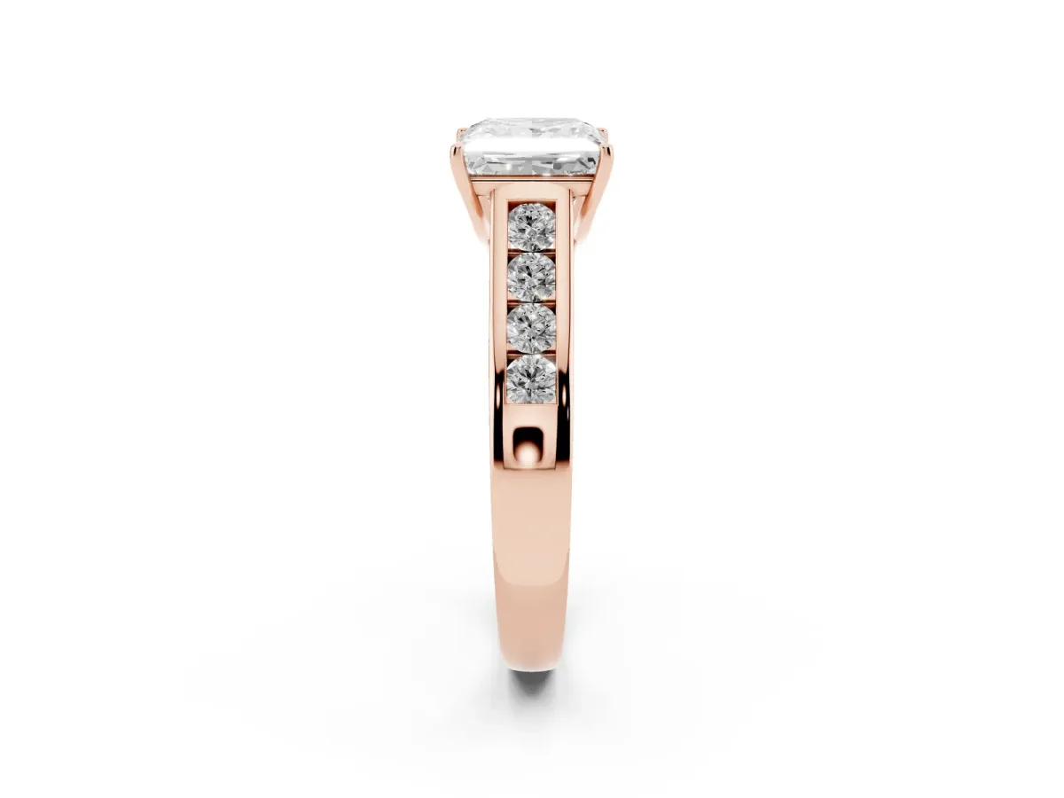 Princess Cut Brilliant Channel-Set Solitaire Ring with Four-Prong Setting Rose gold
