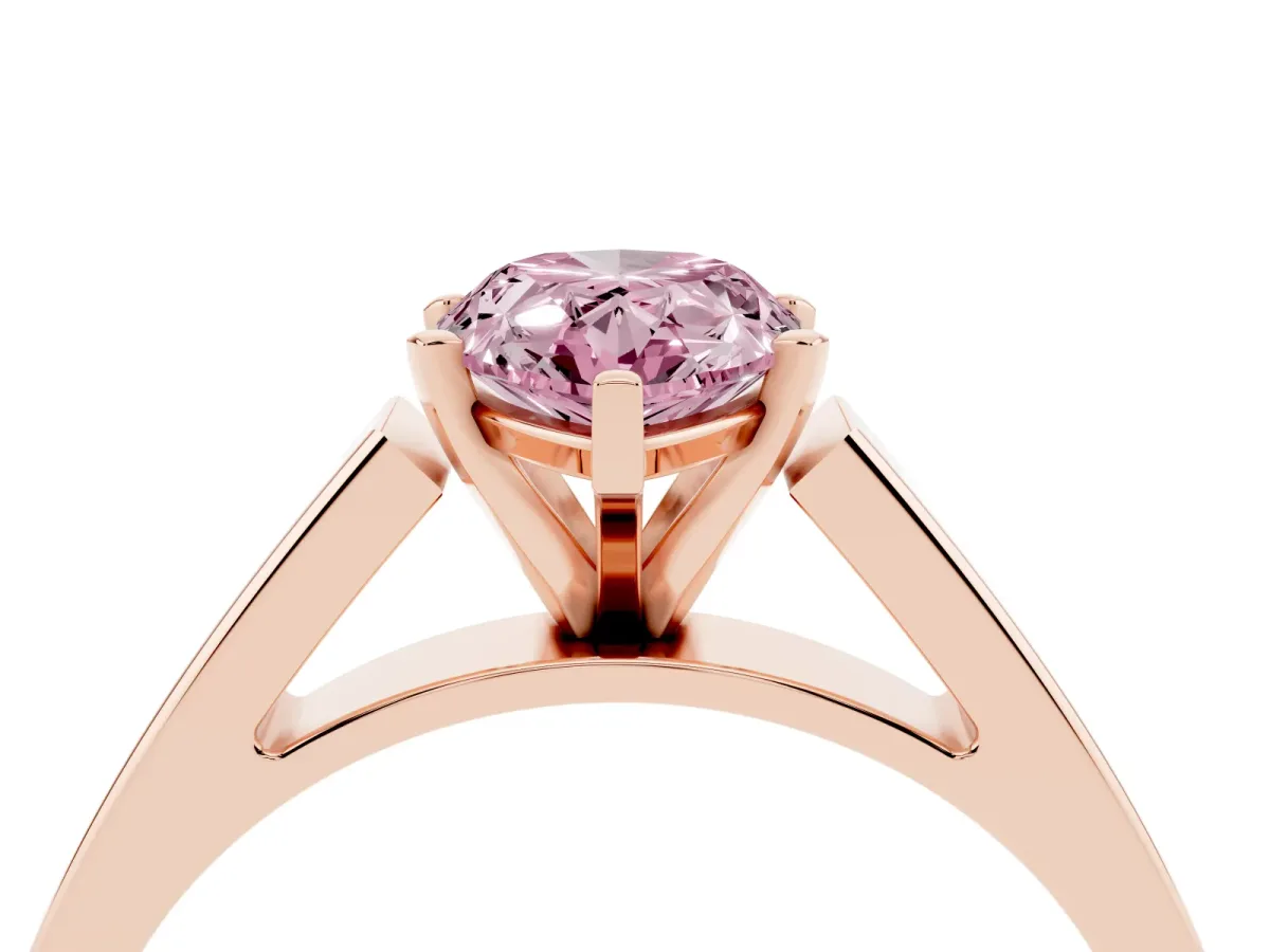Fancy Pink Pear Cut Solitaire Engagement Ring with Four-Prong Setting and Tapered Band Rose gold