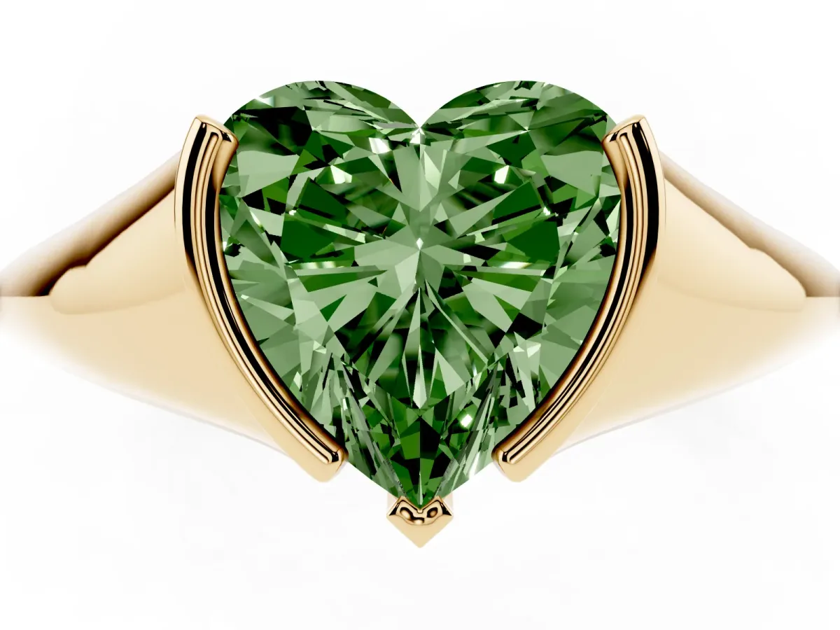 Fancy Green Heart Cut Solitaire Tension Set Diamond Ring Yellow gold