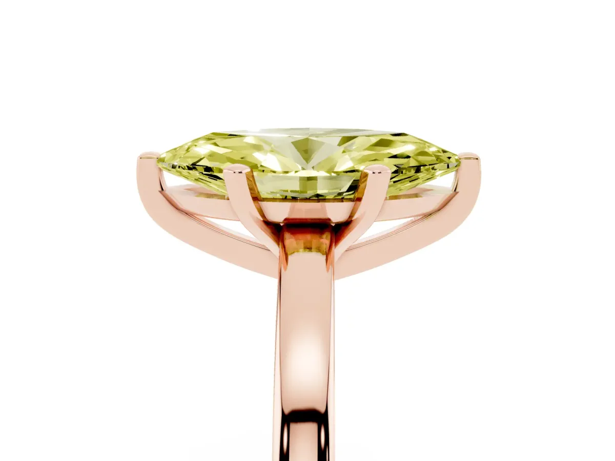Fancy Yellow Marquise Cut Solitaire Diamond Engagement Ring with Four-Prong Setting on a Classic Band Rose gold