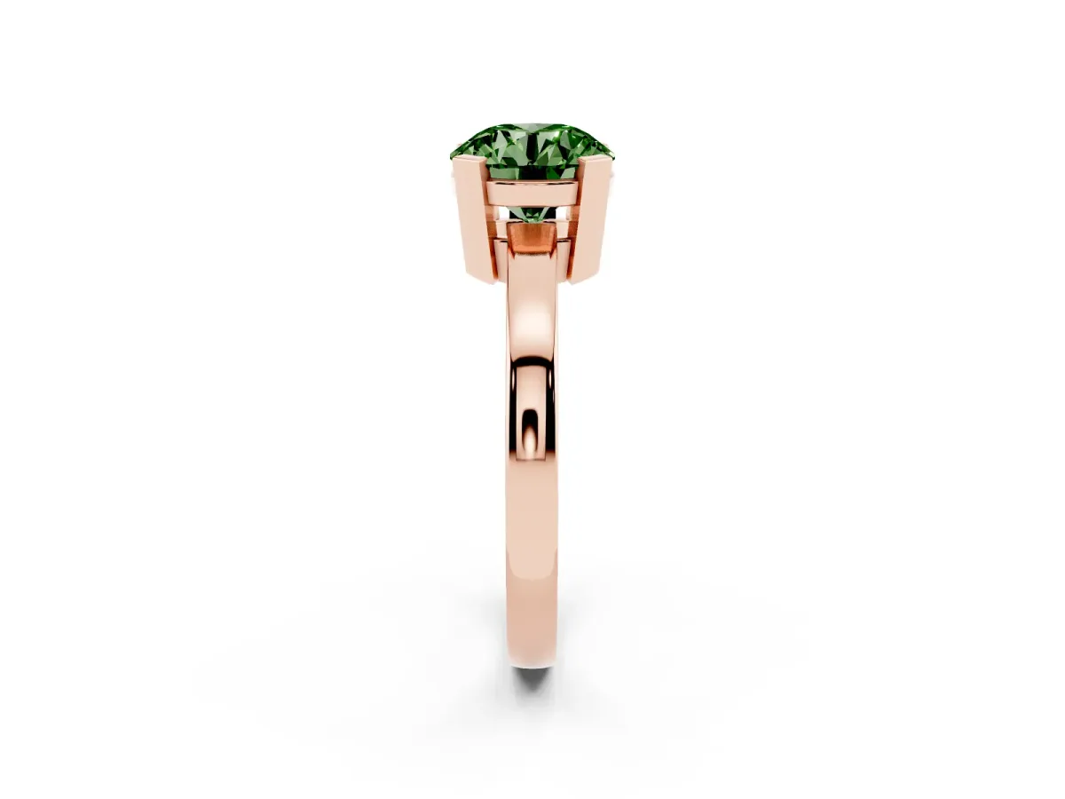 Fancy Green Round Cut Cut Solitaire Ring with Four-Prong Setting and Classic Band Rose gold
