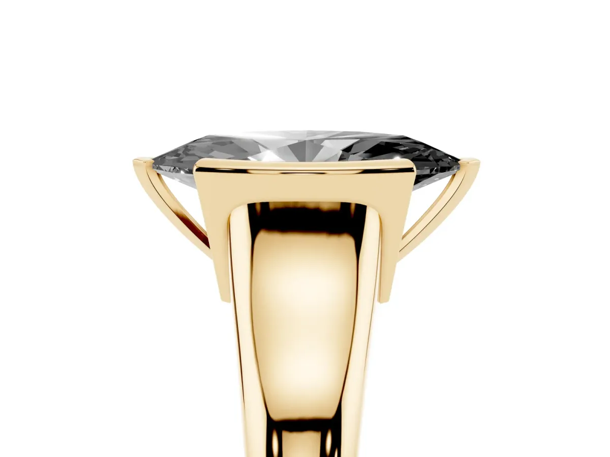 Fancy Black Marquise Cut Solitaire Tension Set Diamond Ring with Split Shank Band Yellow gold