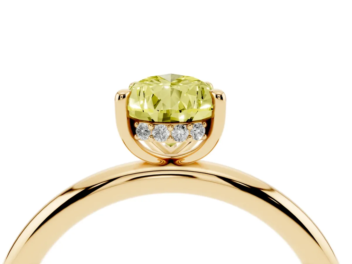 Fancy Yellow Pear Cut Diamond Solitaire Ring with Thin Band and Four-Prong Setting Yellow gold