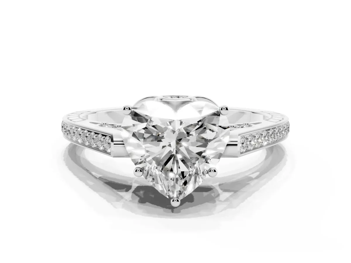 Heart Cut Cut Cathedral Pave Diamond Engagement Ring with Six-Prong Setting Silver