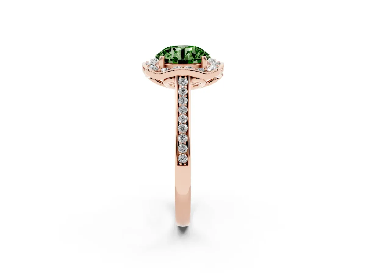 Fancy Green Round Cut Halo Round Diamond Pave Band with Four-Prong Setting Rose gold