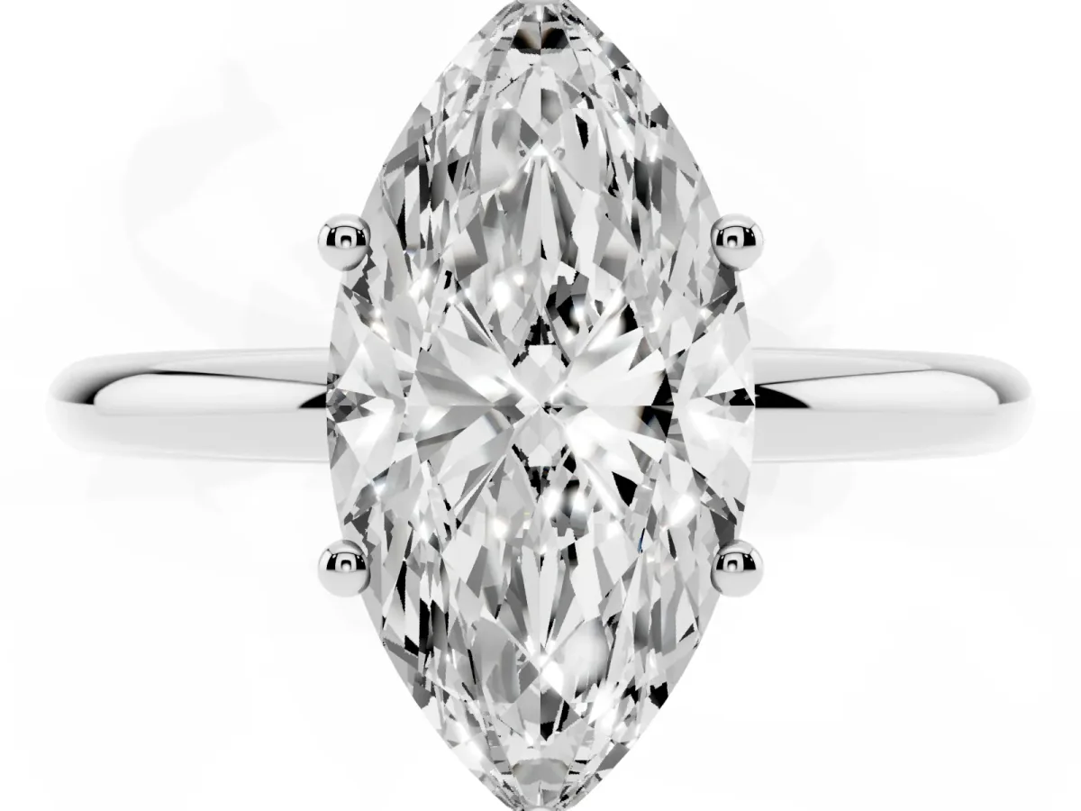 Marquise Cut Cut Solitaire Engagement Ring with Four-Prong Setting and Classic Band Silver