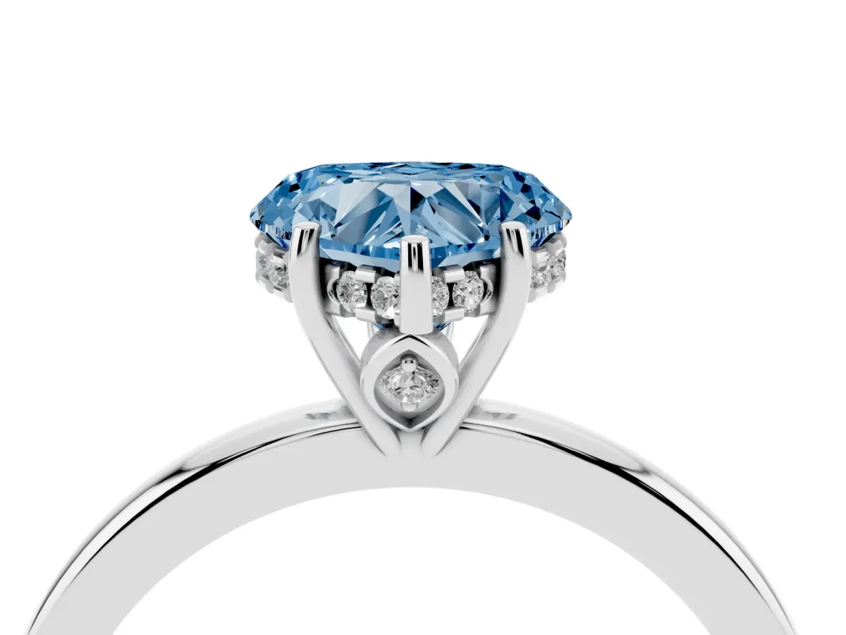 Fancy Blue Heart Cut Solitaire Diamond Ring with Prong Setting and Plain Band Silver