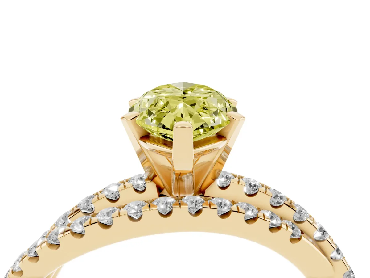 Fancy Yellow Marquise Cut Solitaire Twist Band with Pavé Setting and Four-Prong Setting Yellow gold