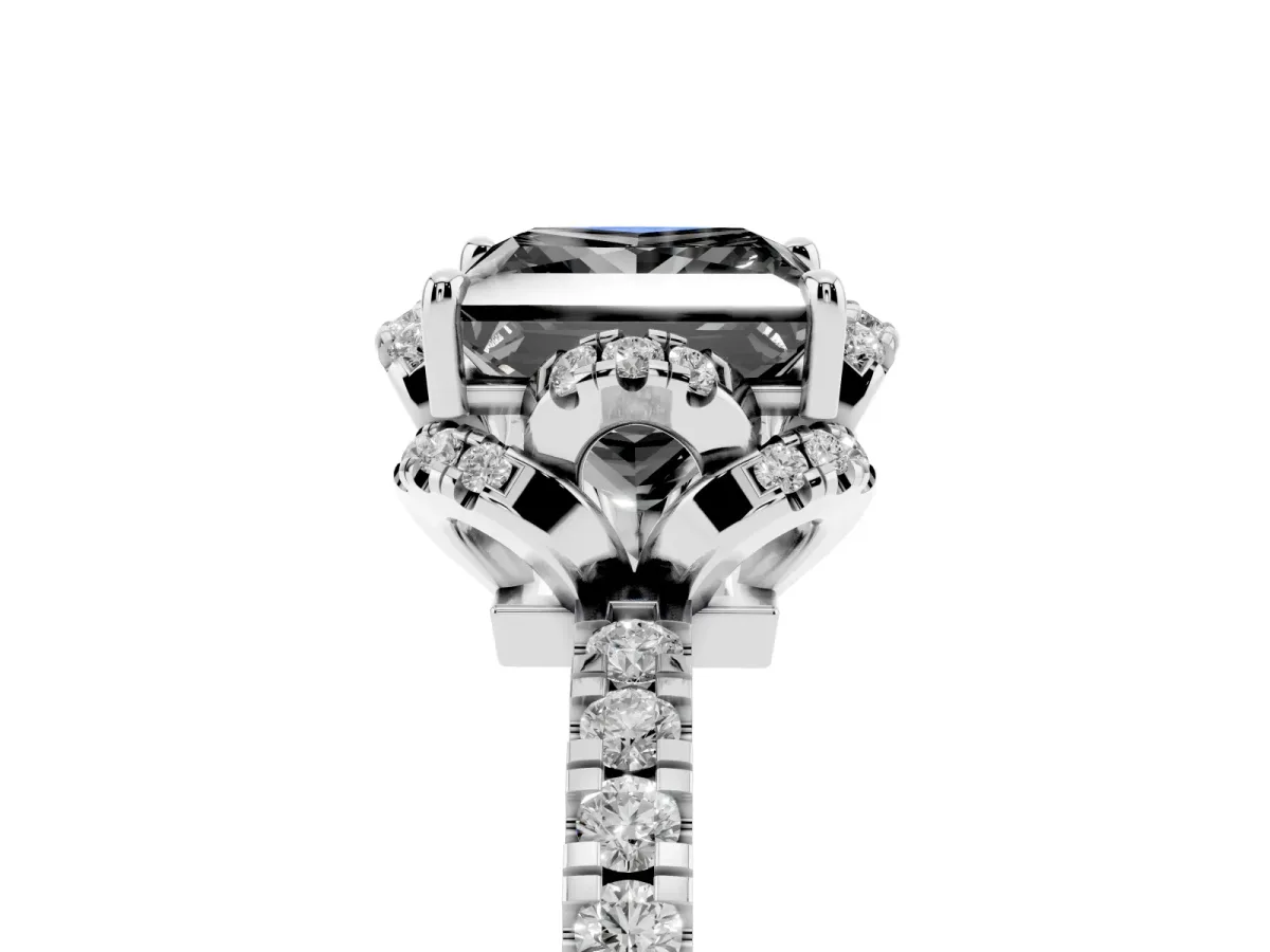 Fancy Black Princess Cut Diamond Halo Pave Band with Four-Prong Setting Silver