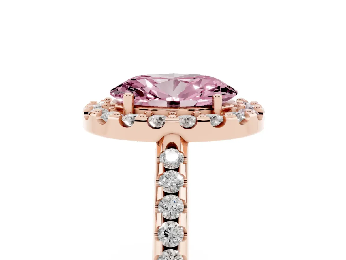 Fancy Pink Oval Cut Diamond Pavé Halo Ring with Four-Prong Setting Rose gold