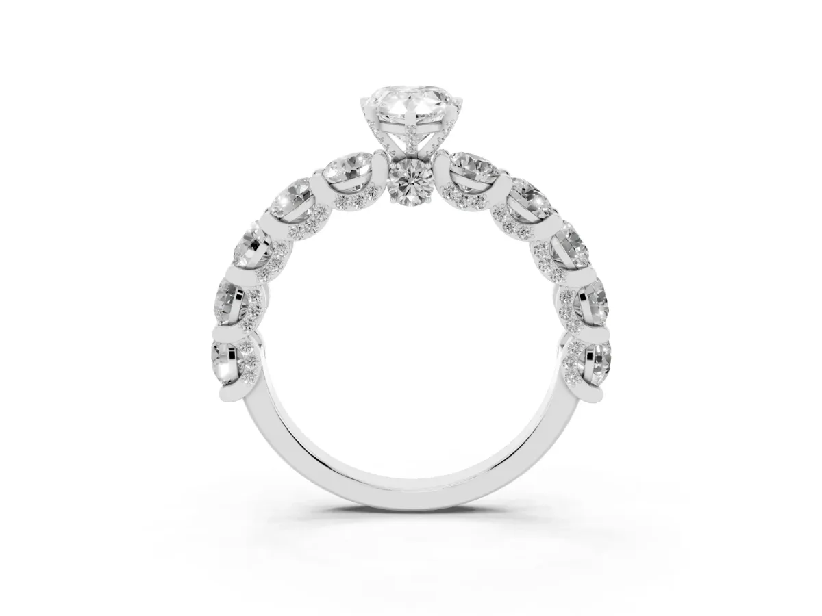 Pear Cut Diamond Side Stone Engagement Ring with Four-Prong Setting Silver