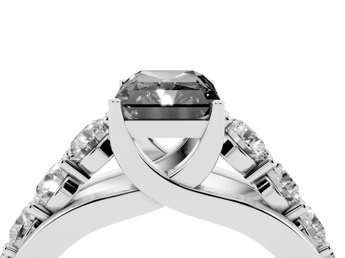Fancy Black Radiant Cut Diamond Engagement Ring with Pavé Band and Four-Prong Setting Silver
