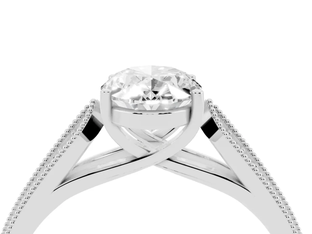 Oval Cut Cut Pave Split Shank Engagement Ring with Four-Prong Setting Silver
