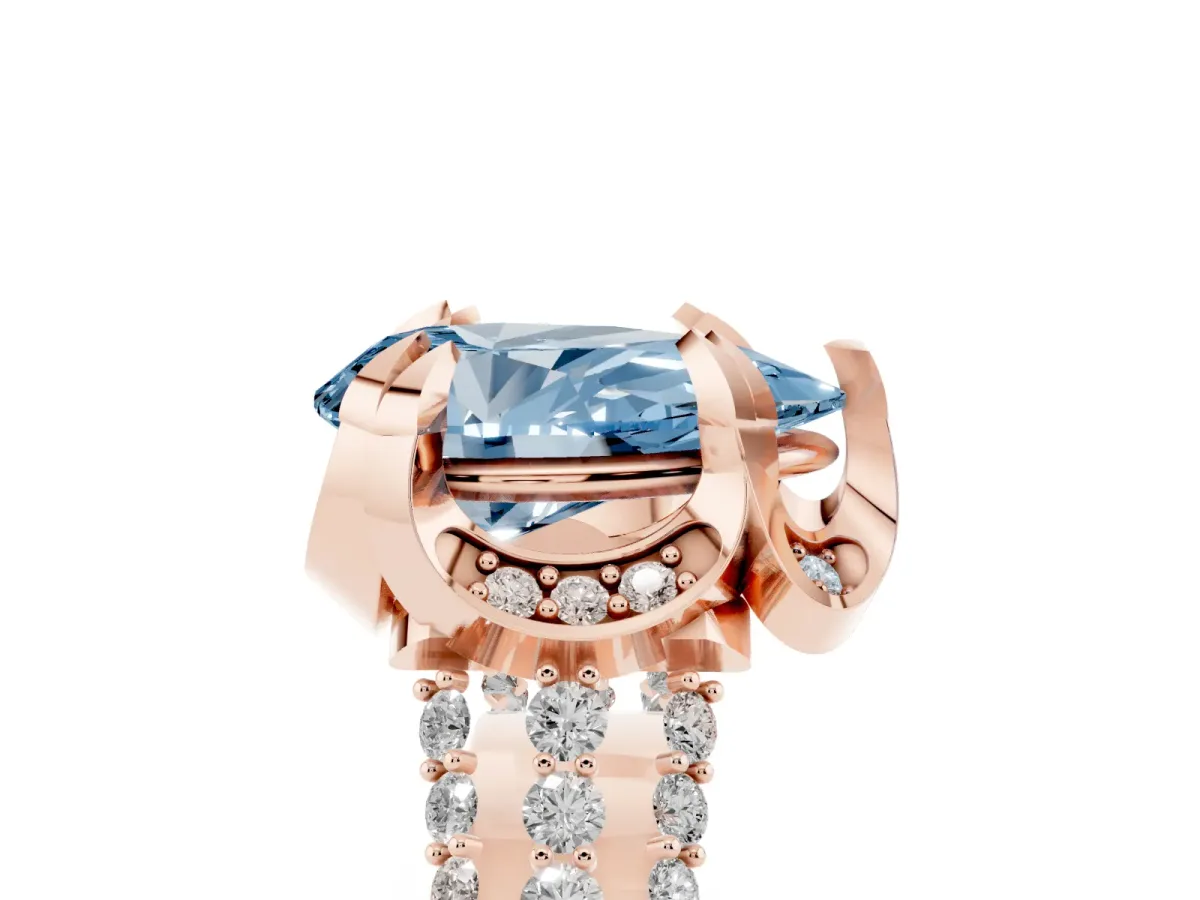 Fancy Blue Pear Cut Solitaire Pave Split Shank Ring with Four-Prong Setting Rose gold