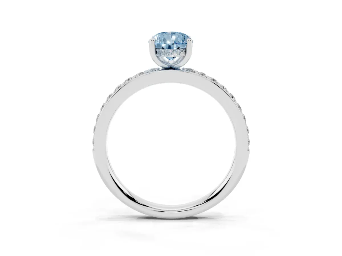 Fancy Blue Pear Cut Cut Diamond Pavé Band Ring with Four-Prong Setting Platinum
