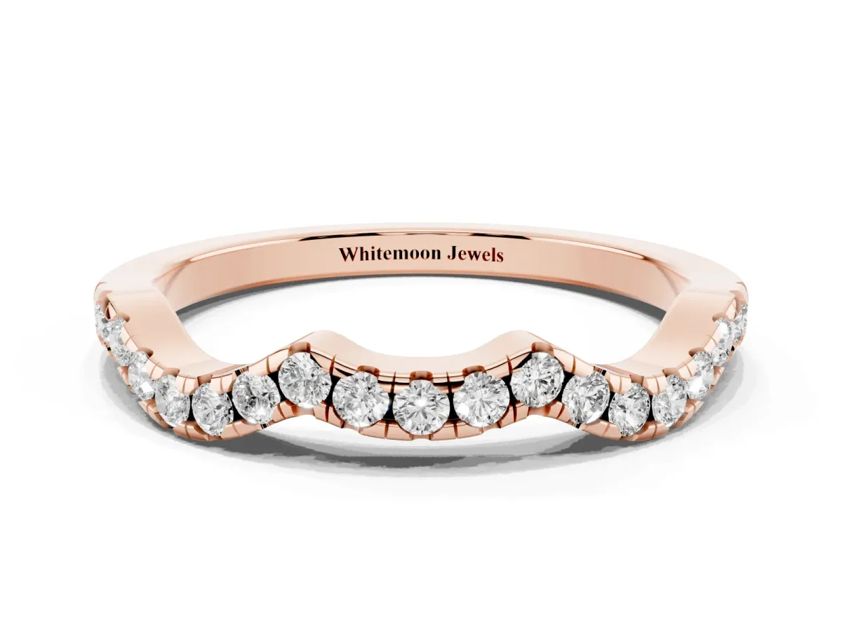 Round Diamond Pavé Curved Wedding Band Rose gold