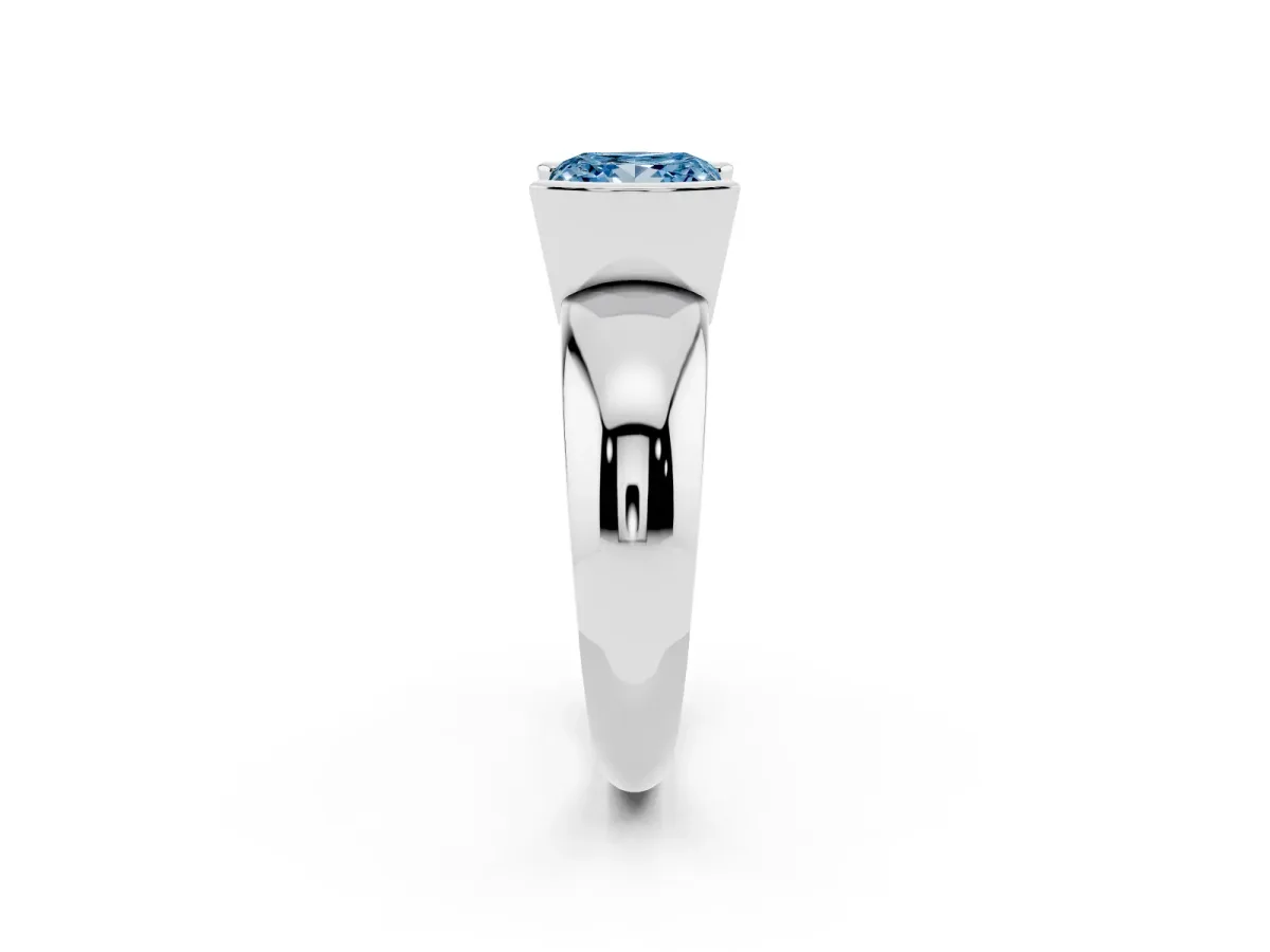 Fancy Blue Princess Cut Solitaire Tension Set Diamond Ring with Wide Band Silver