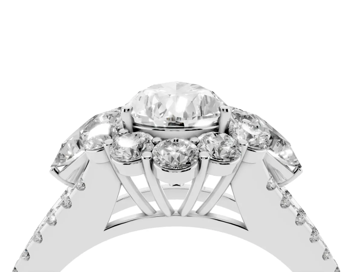 Pear Cut Halo Split Shank Diamond Engagement Ring with Prong Setting Silver