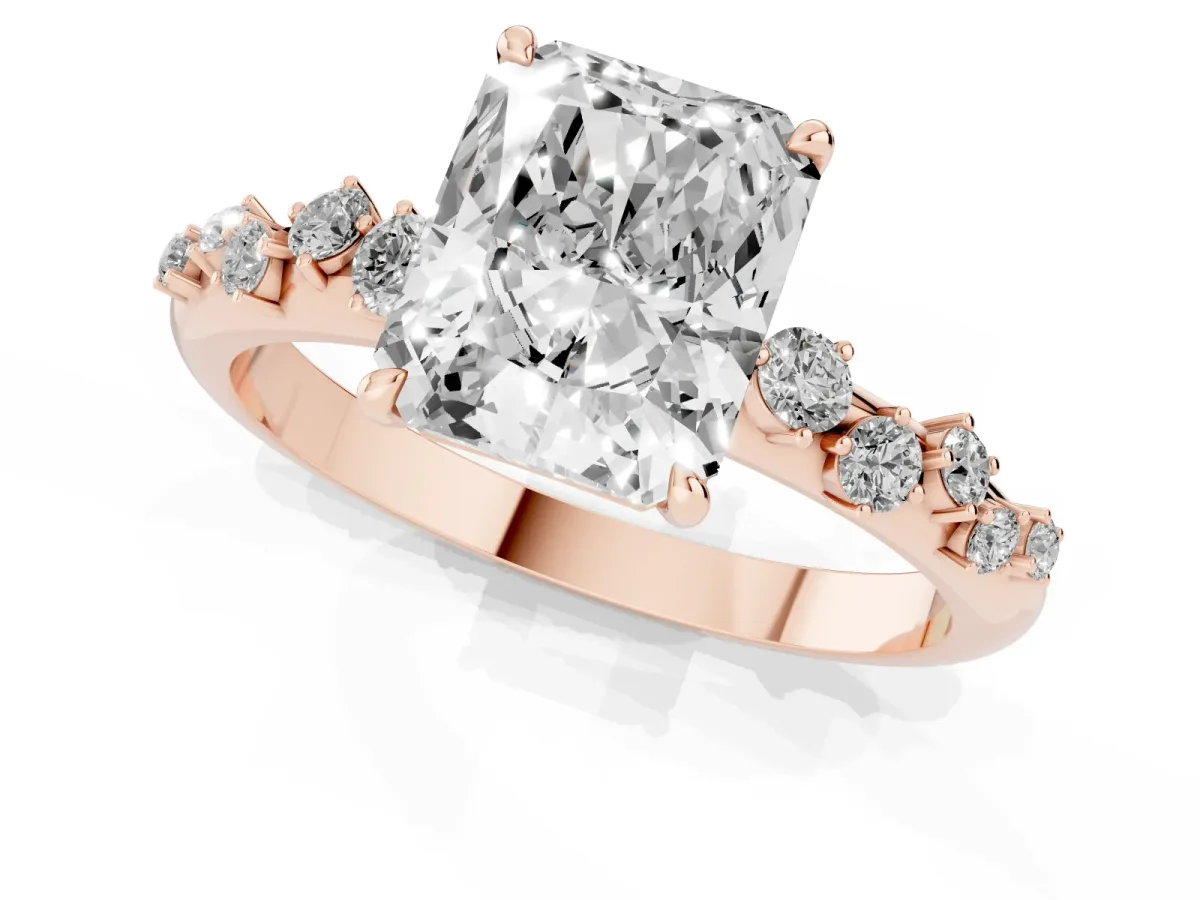 Radiant Cut Diamond Cluster Prong-Set Solitaire Ring Rose gold