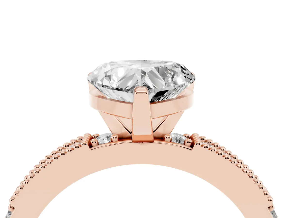 Heart Cut Solitaire with Pavé Band and Four-Prong Setting Rose gold