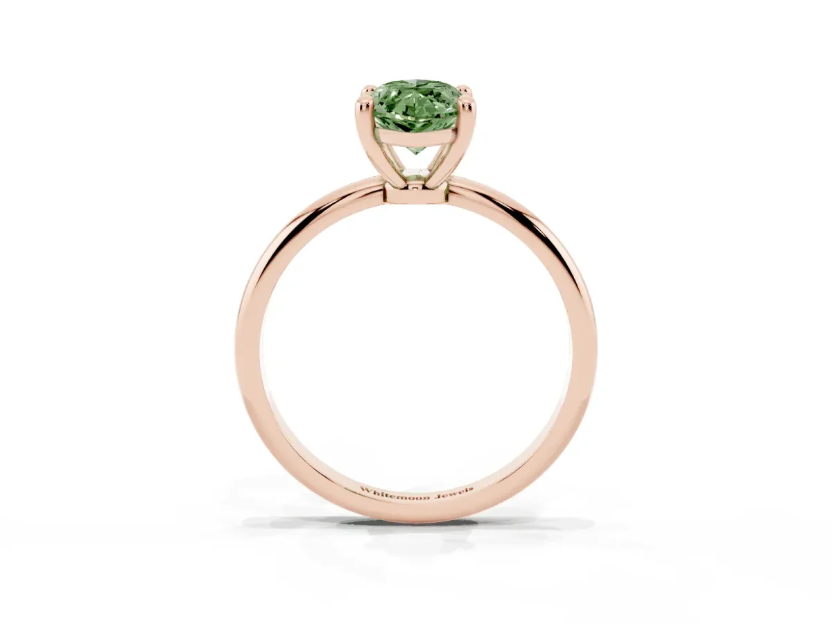 Fancy Green Marquise Cut Solitaire Diamond Ring with 4-Prong Setting on a Classic Band Rose gold