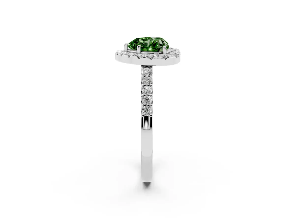 Fancy Green Heart Cut Halo Diamond Pavé Solitaire Ring Silver