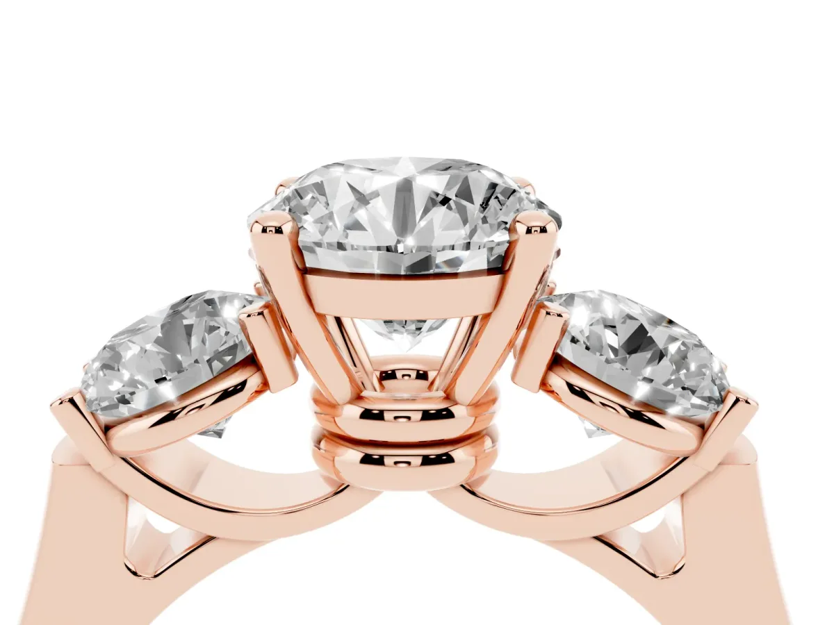 Three-Stone Round Cut Brilliant Diamond Trellis Ring with Comfort Fit Band Rose gold