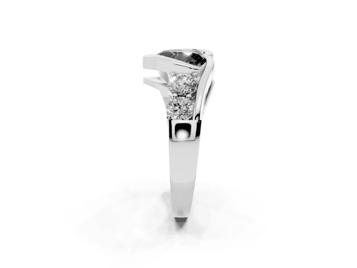Fancy Black Bezel Set Heart Cut Diamond Bypass Ring with Round Accents Silver