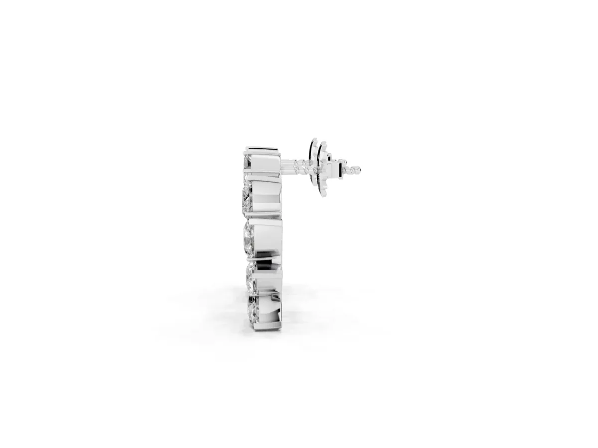 Marquise, Pear and Round Diamond Graduated Cluster Stud Earrings Silver