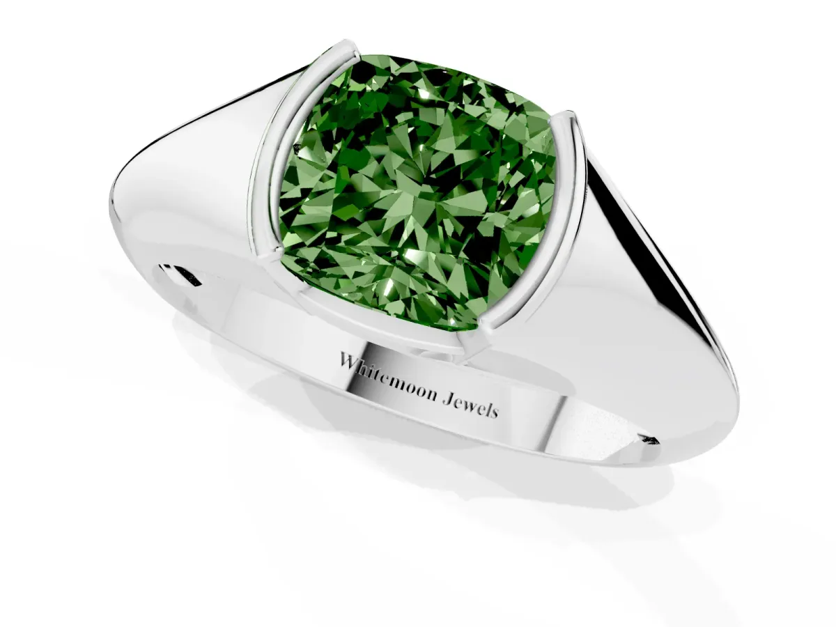Fancy Green Cushion Cut Solitaire Tension Set Diamond Ring Platinum