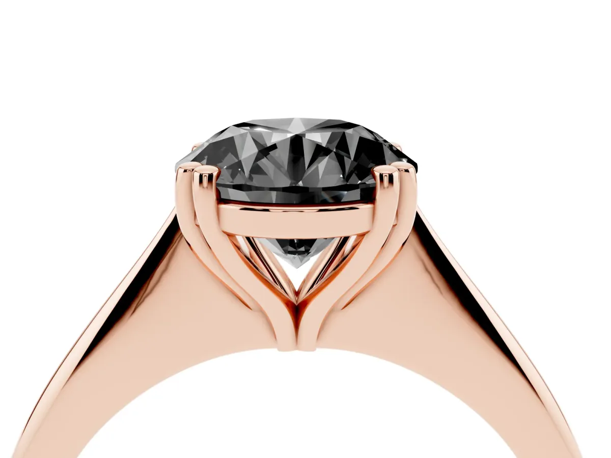 Fancy Black Round Cut Solitaire Diamond Ring with Six-Prong Setting and Classic Band Rose gold
